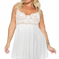 Lacey Babydoll & Thong Set - Coquette - White