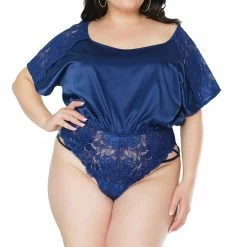 Satin & Lace Romper - Coquette - Navy
