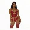Boudoir Double The Mesh Strappy Teddy Set - Red - Forplay Lingerie