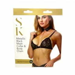 Secret Kisses Metallic Black Mesh Collar & Body Chain Boudoir